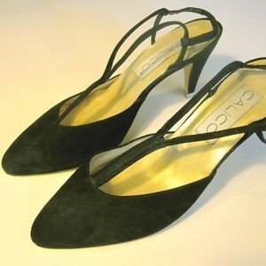 Calico Black leather sling back 3" heel sz 6.5 M